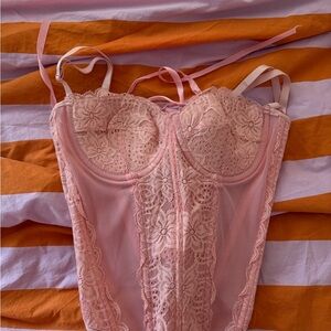 Shein Pink Lace Bustier Corset